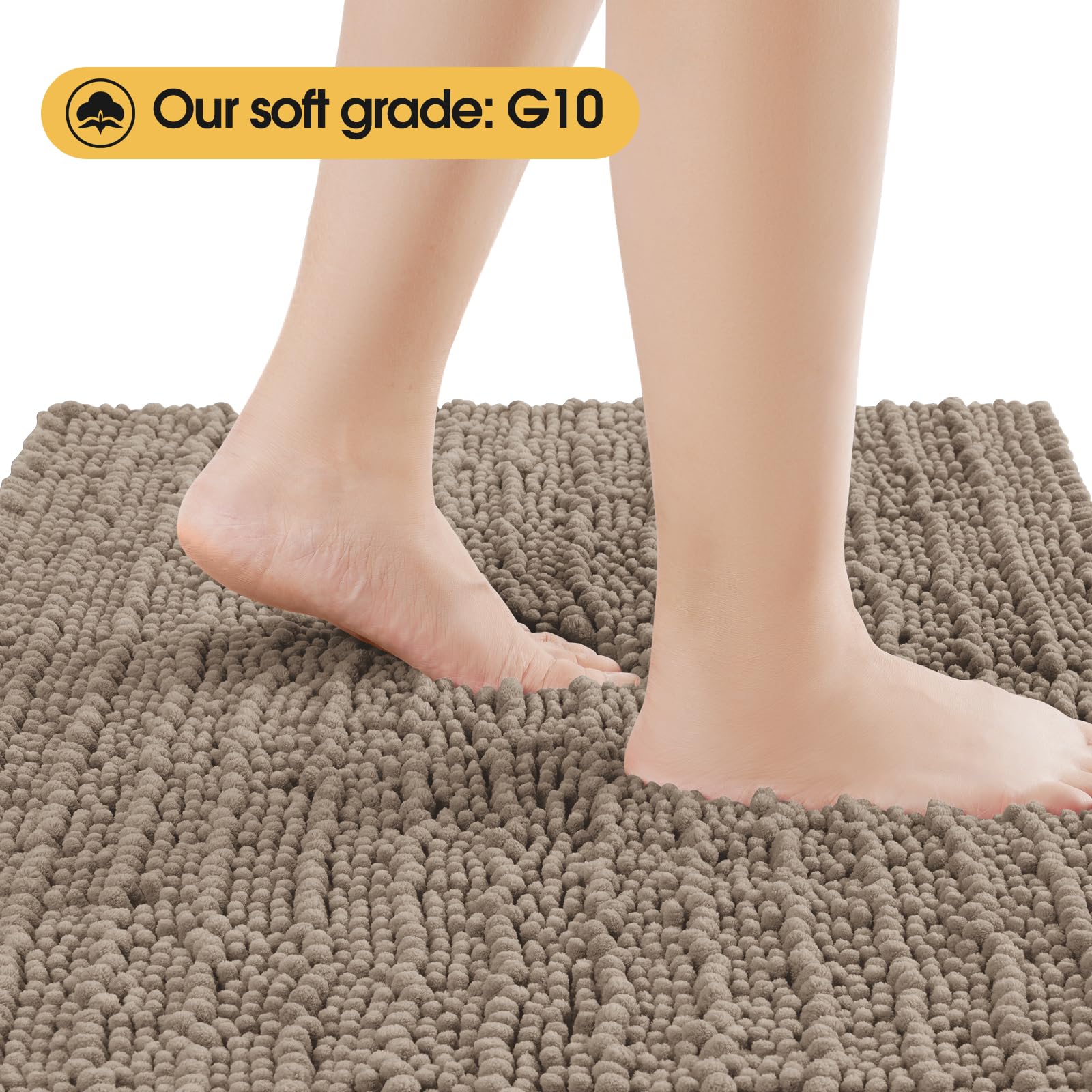 Accumtek Upgrade Extra Large Dark Beige Bathroom Rug Set 3 Pieces Gray Ultra Soft, Thick Absorbent Bath Mats, Non Slip Chenille